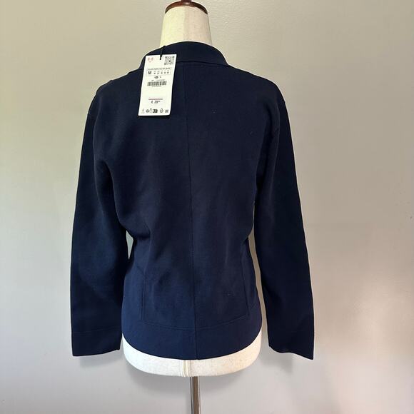 ZARA Women's Flower Button Knit Cardigan Blazer Size M In Navy - Picture 2 of 10